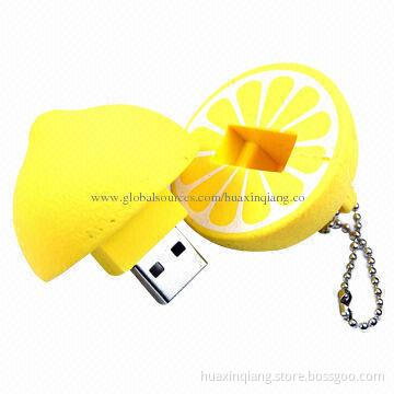 Lemon-shaped USB Drives, 128MB-64GB Capacities, Logo Design, Soft PVC, 5 Years Warranty, USB 2.0